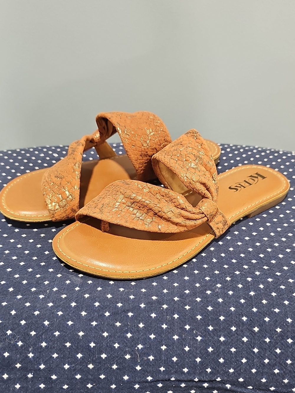 Michael Kors Tan Braided Slide Sandals with Gold Accents